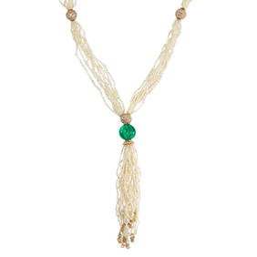 A Columbian emerald, seed pearl, diamond and 18k gold necklace (1 of 3)
