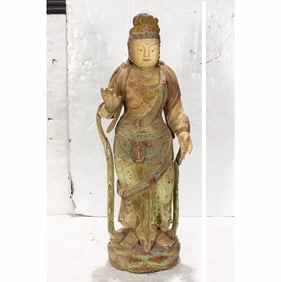 A Chinese polychromed wood figure of Guanyin