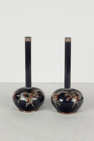 A pair of Japanese cloisonne enamel 'dragon' bottle vases