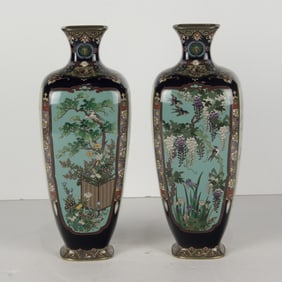 A pair of Japanese cloisonne vases