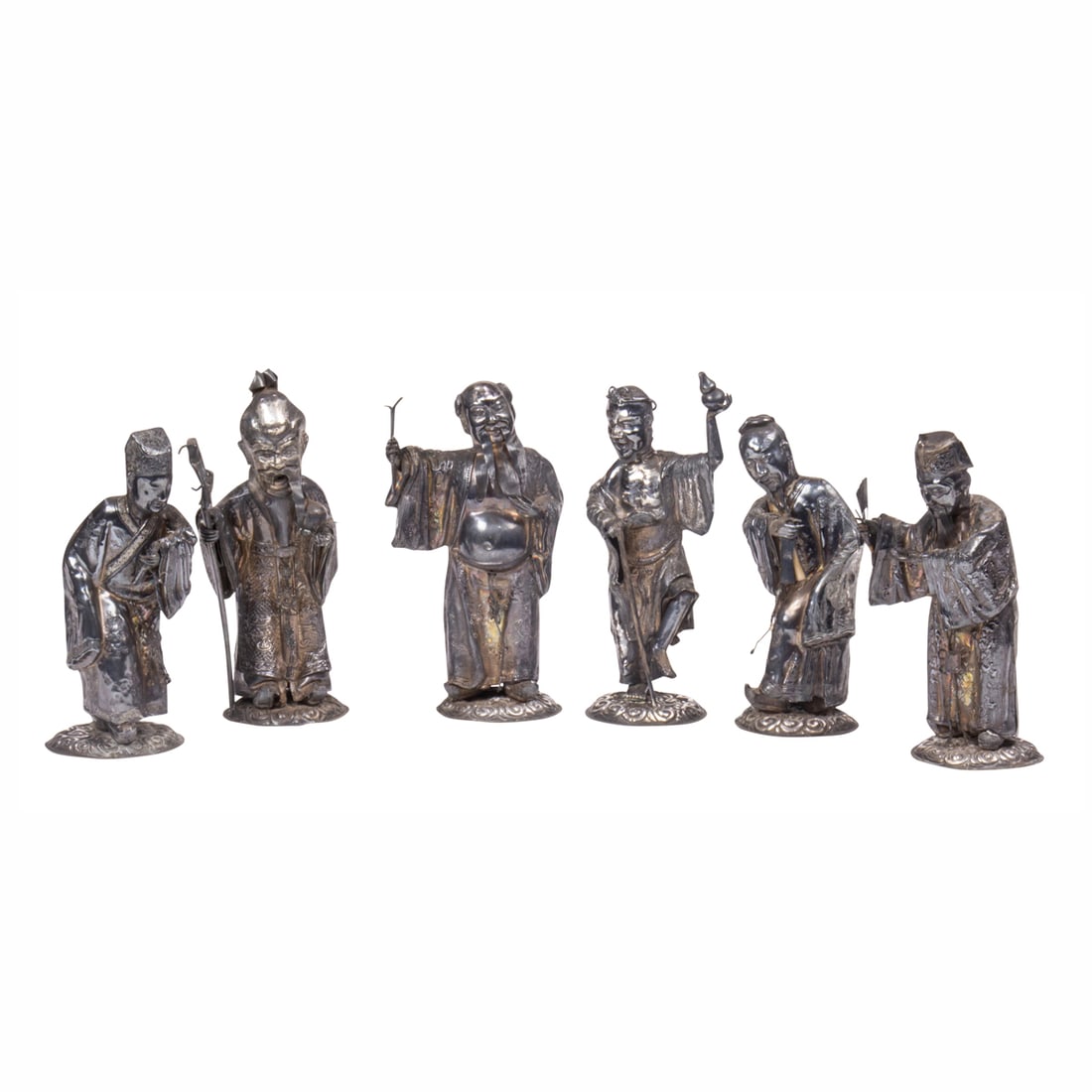 (lot of 6) Chinese silver figures of the Daoist immortals (1 of 4)