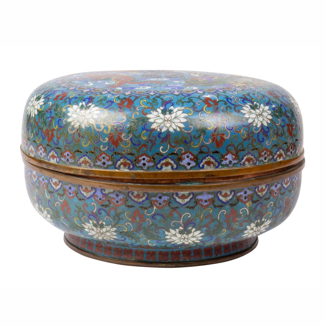 A Chinese cloisonne enamel 'dragon and phoenix' covered box (1 of 4)