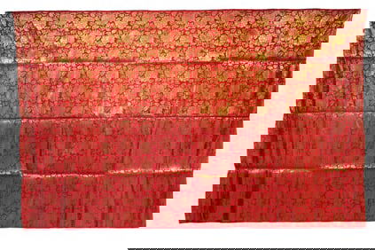 A Chinese red-ground 'peony' brocade fragment