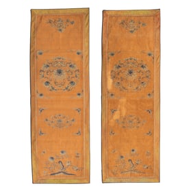 A pair of Chinese kesi woven chair covers