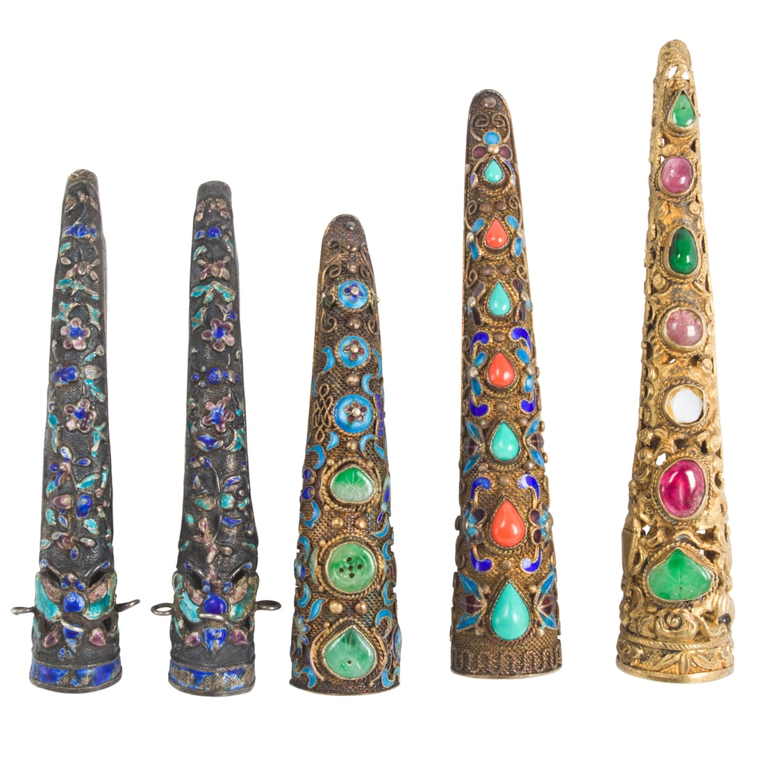 (lot of 5) Chinese silver filigree nail guards (1 of 2)