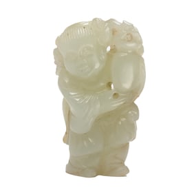 A Chinese celadon jade 'boy' carving