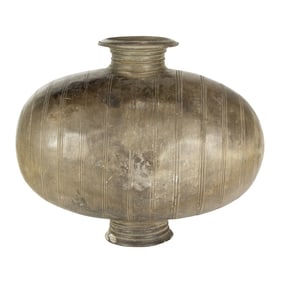 A Chinese grey pottery cocoon vase