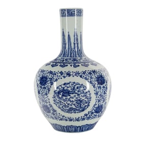 A Chinese blue and white globular 'chilong' vase