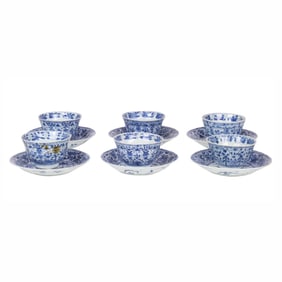 (lot of 12) Chinese export white and blue cups and saucers