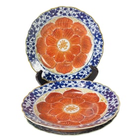 (lot of 3) Chinese export blue and white 'lotus' saucers