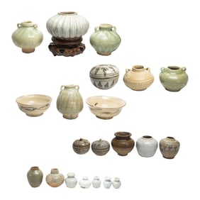 A group of Chinese export glazed jars, boxes, and bowls