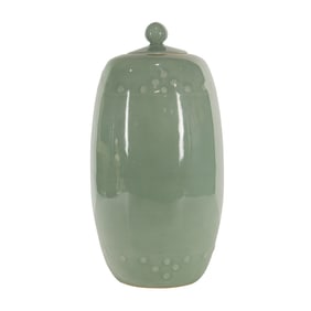 A Chinese celadon glazed drum-form lidded jar