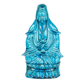 A Chinese turquoise glazed Guanyin figure