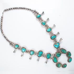 A Native American squash blossom silver necklace