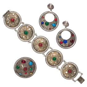 A group of Synthetic gemstone and silver jewelry
