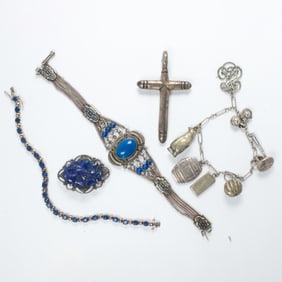 A group of lapis and silver items