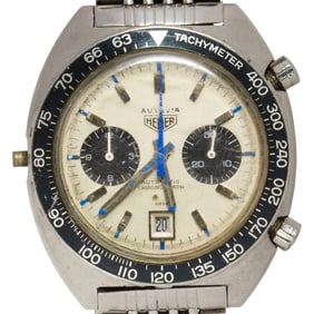 A stainless steel Heuer Autavia chronograph wristwatch