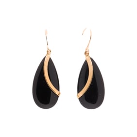 A pair of onyx and 14k gold earrings