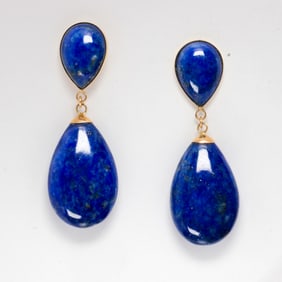 A pair of lapis and 14k gold earrings