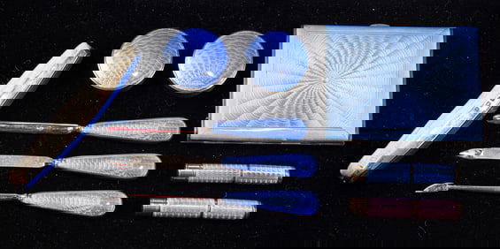 An enameled silver dresser set