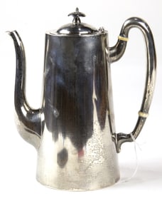An Arts & Crafts John O Bellis sterling coffee pot with applied strapwork initials 'HER'