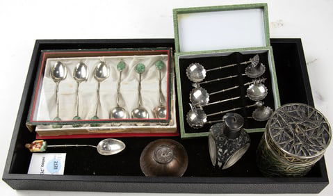 Two sets of Asian silver spoons, including a cased set of (6) Japanese .950 silver demitasse spoons