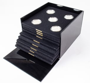 A cased set of fifty Franklin Mint 'Roberts Birds' sterling silver roundel medallions, circa 1970,