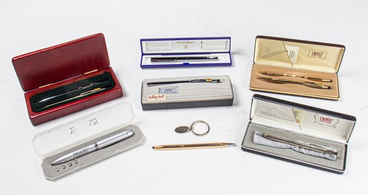A lot of pens including Cross and Waterman