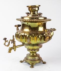 A Russian brass samovar