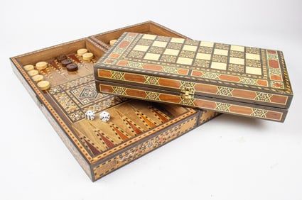 Two Persian levantine inlaid backgammon sets