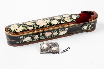 A Persian papier-mache pen box