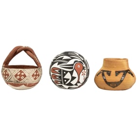 Three Native American pottery vessels