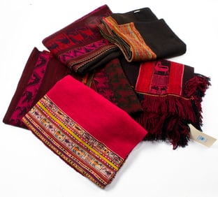 Five Bolivian textiles; 29" x 43", 30" x 21", 31" x 40", 45" x 31", 47" x 42"