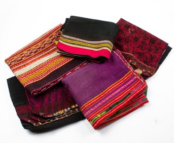 Five Bolivian textiles; 42" x 47", 48" x 30", 45" x 24", 44" x 29", 40" x 40"