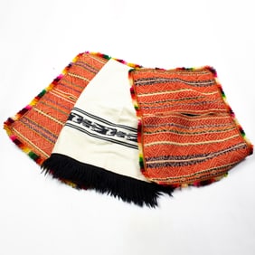 Three Peruvian textiles; 25" x 16" and 46" x 66"