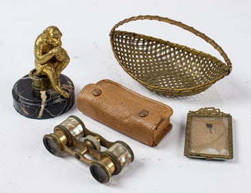 A group of Continental gilt bronze and brass table articles