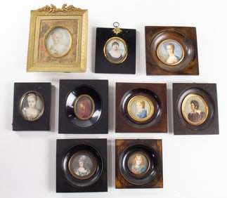 A collection of nine portrait miniatures