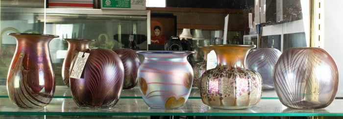 Five Carlson studio art glass vases