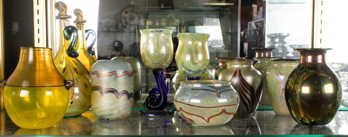A group of nine American studio art glass articles