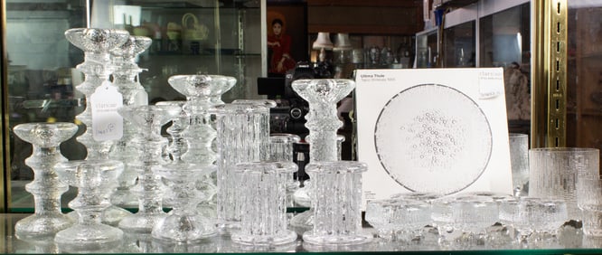 A group of Finnish Iittala glass in the ?Ultima Thule? and 'Festivo' pattern