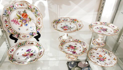 A group of Carl Theime Dresden hand painted reticulated porcelain