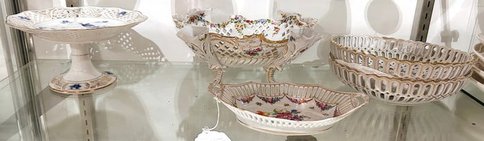 A group of Dresden hand painted reticulated porcelain