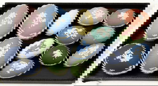 A collection of thirteen Wedgwood jasper eggs