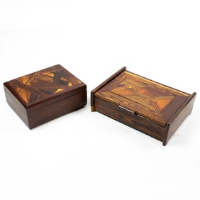 Two hand crafted marquetry boxes
