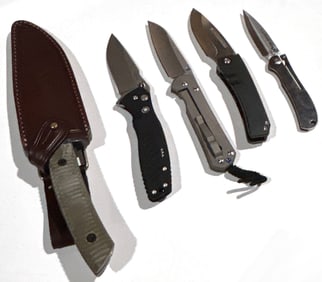 Five Contemporary outdoor, utility and sporting knives with cases