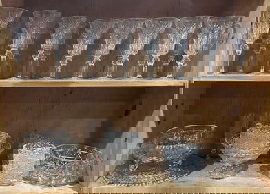A group of cut glass style stemware and bowls including Cristal D'Arques-Durand stemware in the
