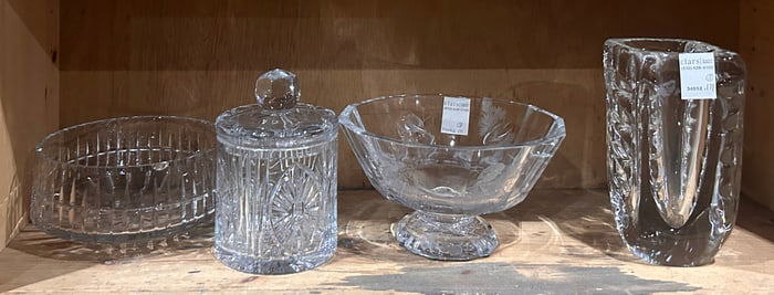 Three Contemporary clear glass bowls and vase