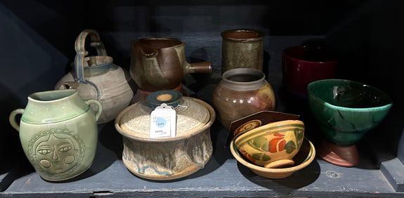 An assembled group of mainly studio art pottery