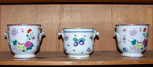 Three porcelain cache pots, including Mottahedeh and Ginori