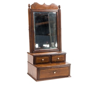 A George II inlaid dressing mirror on stand